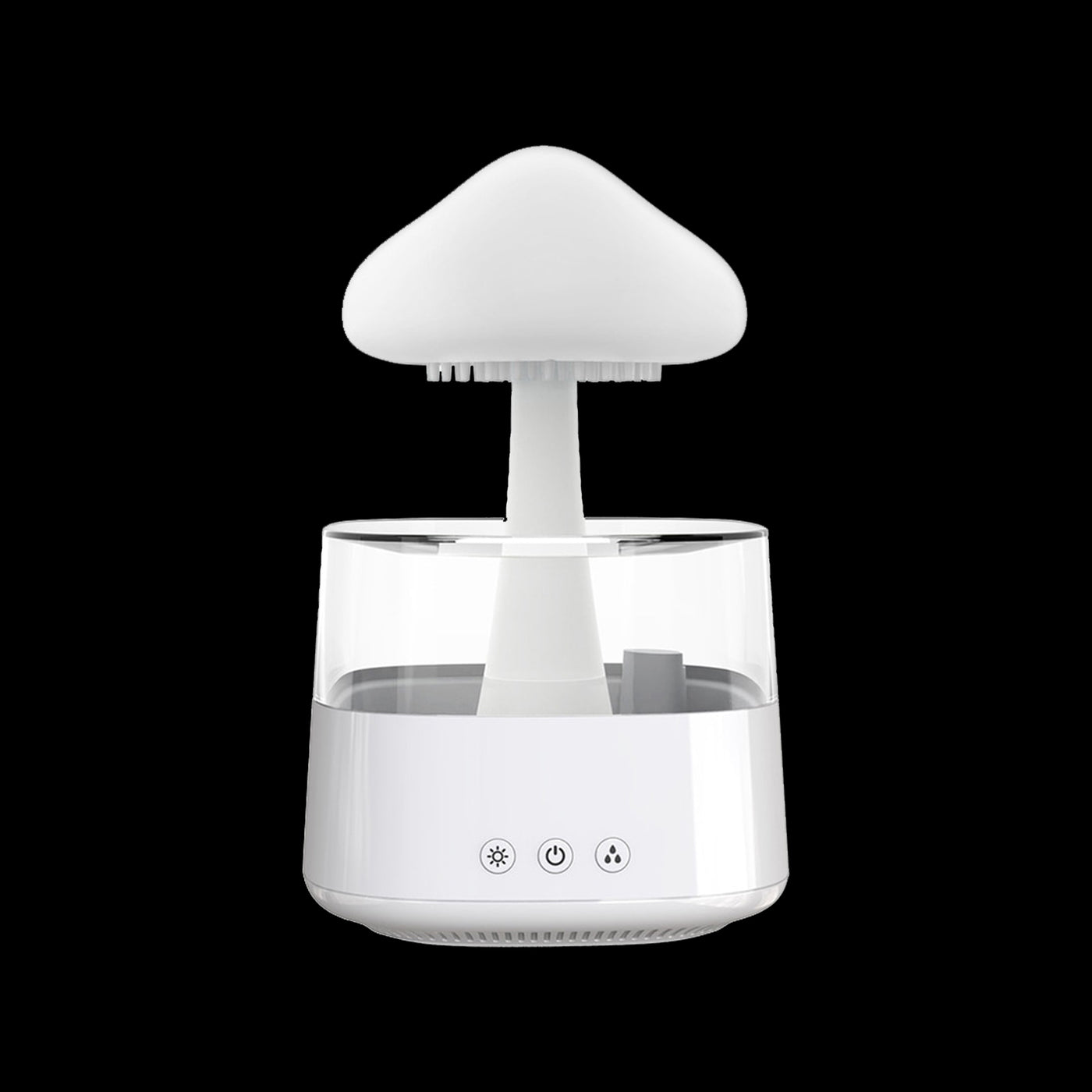 Modern mushroom-shaped air humidifier emitting a fine mist for improved indoor air quality and comfort.